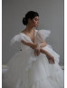 V Neck Ivory Tulle Layered Fabulous Wedding Dress